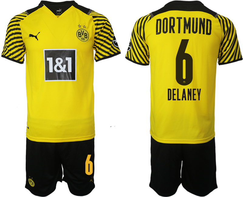 Men 2021-2022 Club Borussia Dortmund home #6 yellow Soccer Jersey